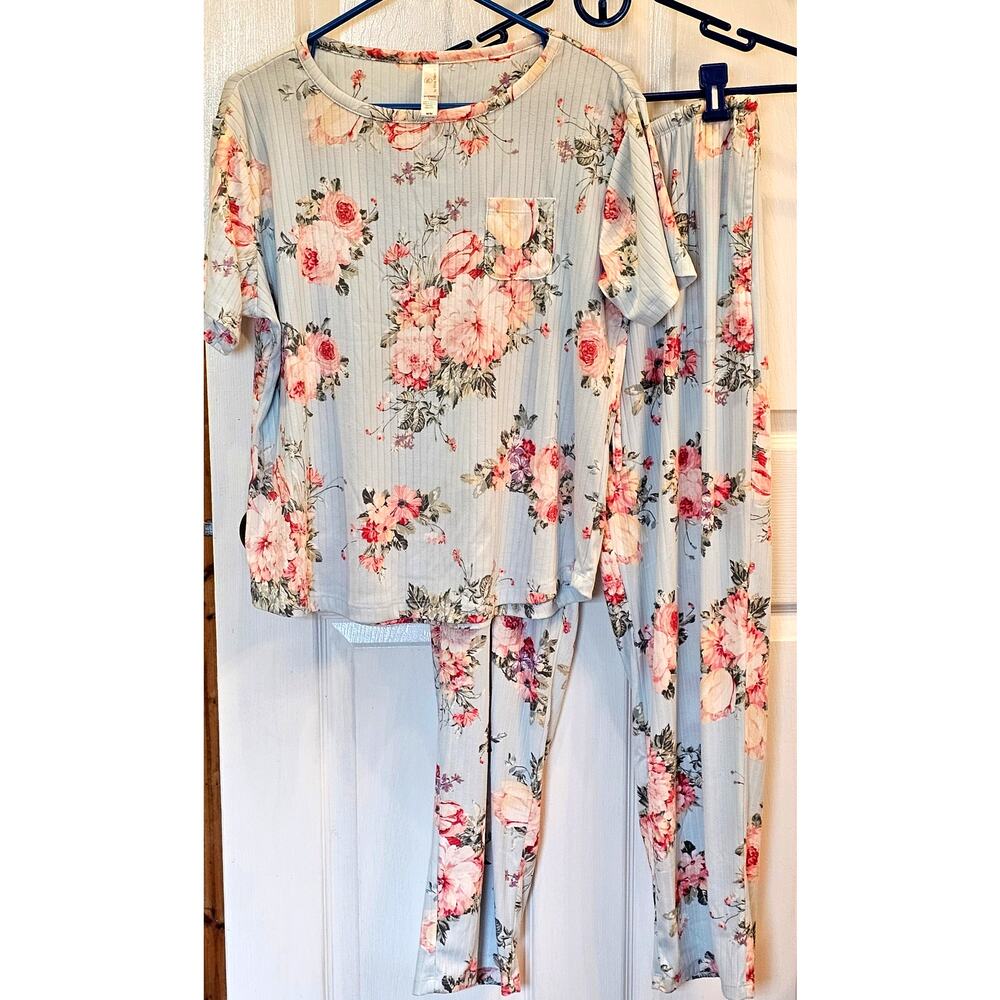 FN by Flora Nikrooz PJs Light Blue Pink Floral Super Soft Comfy Airy Womens M